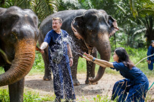 splash the water to an elephant, Krabi Elephant House Sanctuary